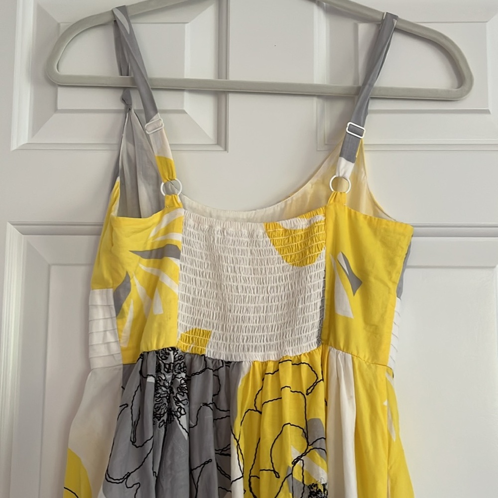 Maeve Yellow Gray Black Sundress Sleeveless Scoop Neck Smocked 6 Anthropologie - Picture 7 of 8